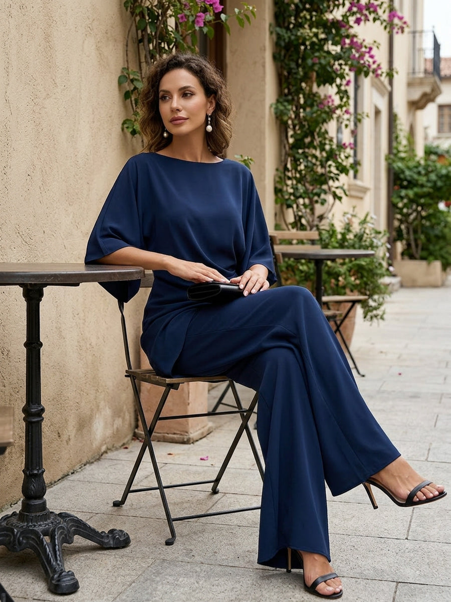 Lucretia™ | Gedrapeerde set met wijde broek