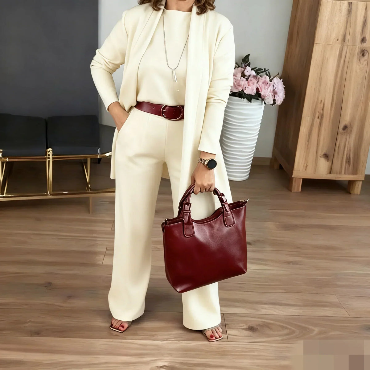 Veerle | Driedelige set met lang vest