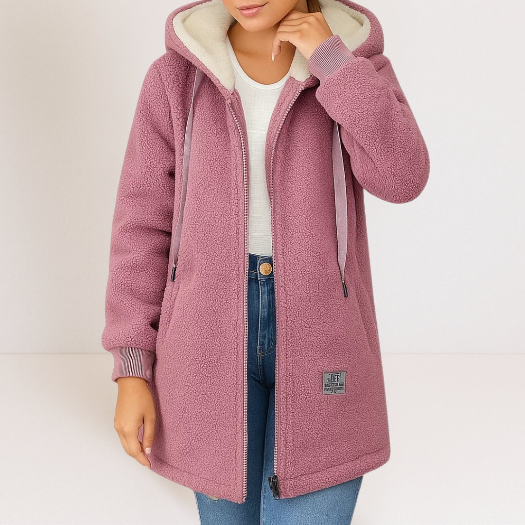 Marceline | Lange fleecejas met capuchon