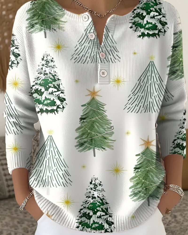 Emy™ | Feestelijke Kerstprint Top