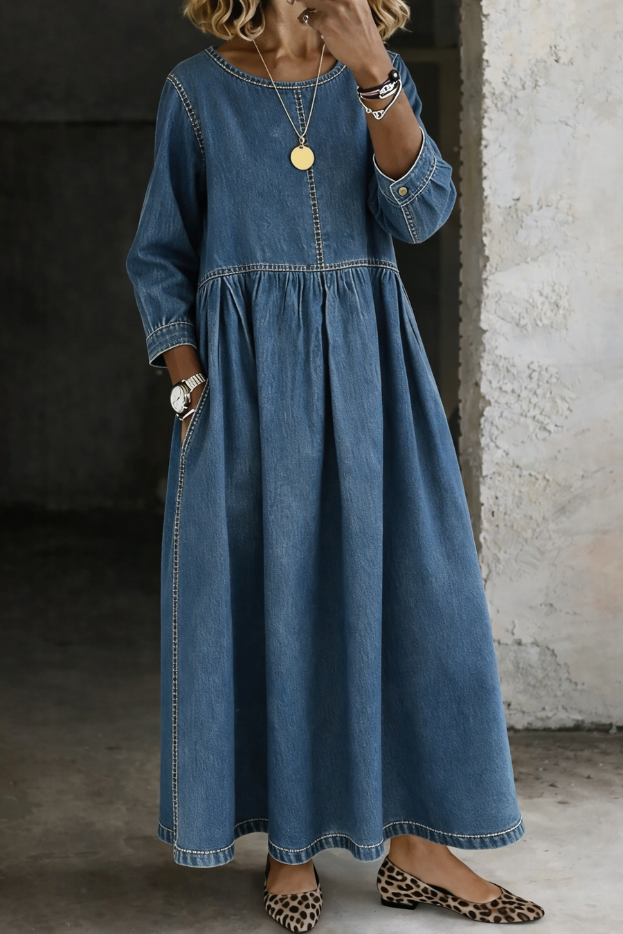 Elise™ | Lange denim jurk met zakken