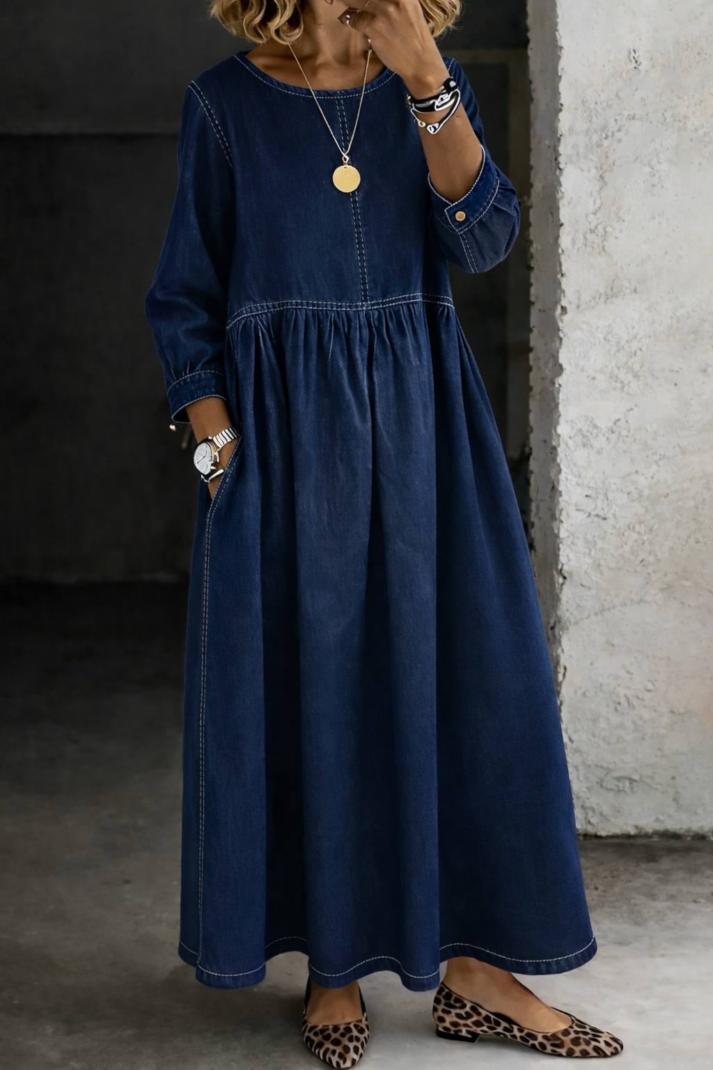 Elise™ | Lange denim jurk met zakken