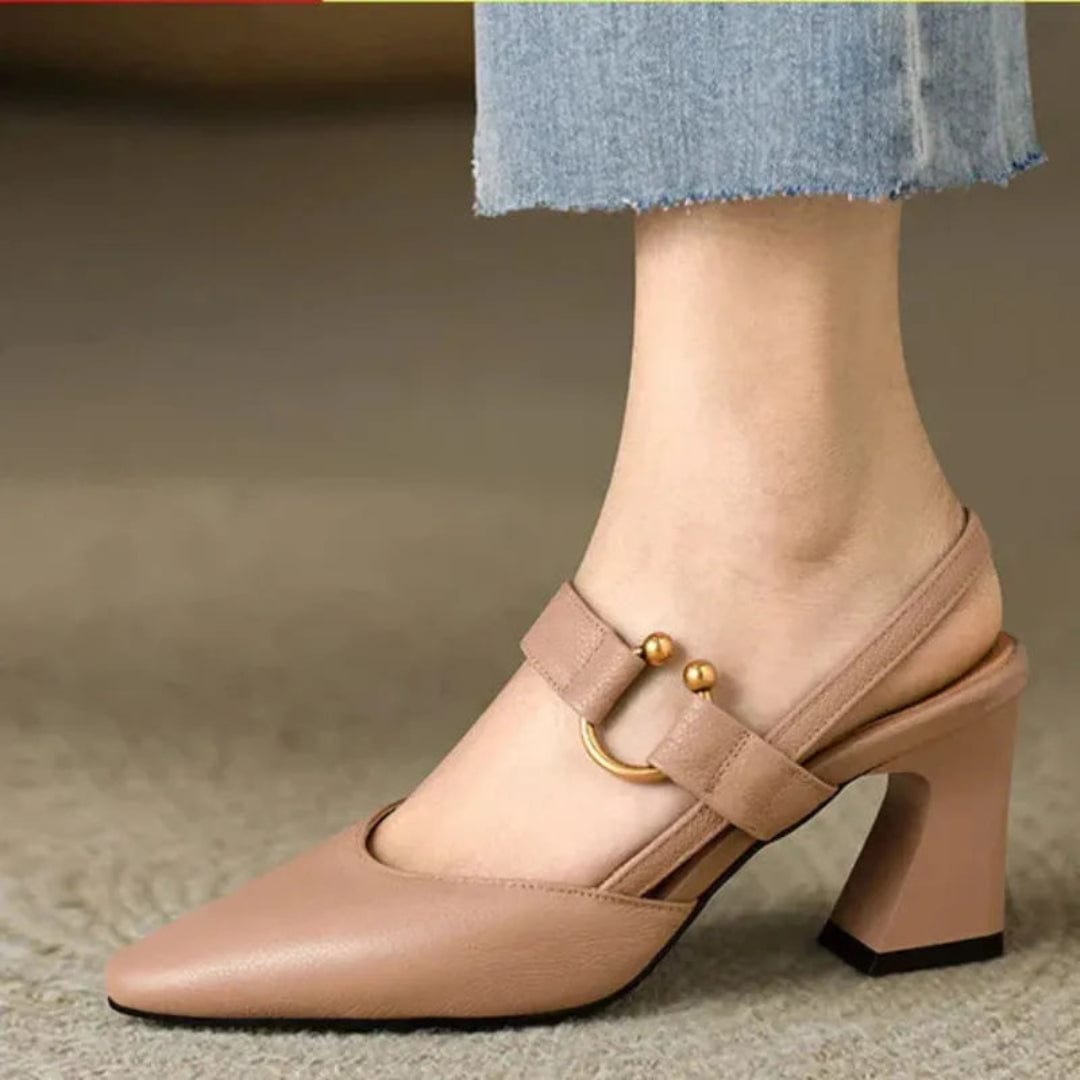 Vera | Leren slingback pumps met lage blokhak