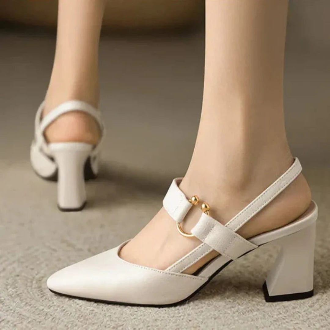 Vera | Leren slingback pumps met lage blokhak