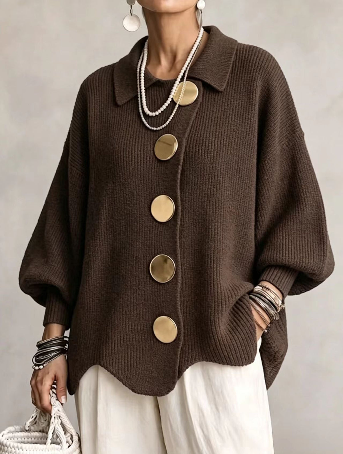 Isadora | Oversized vest met gouden knopen