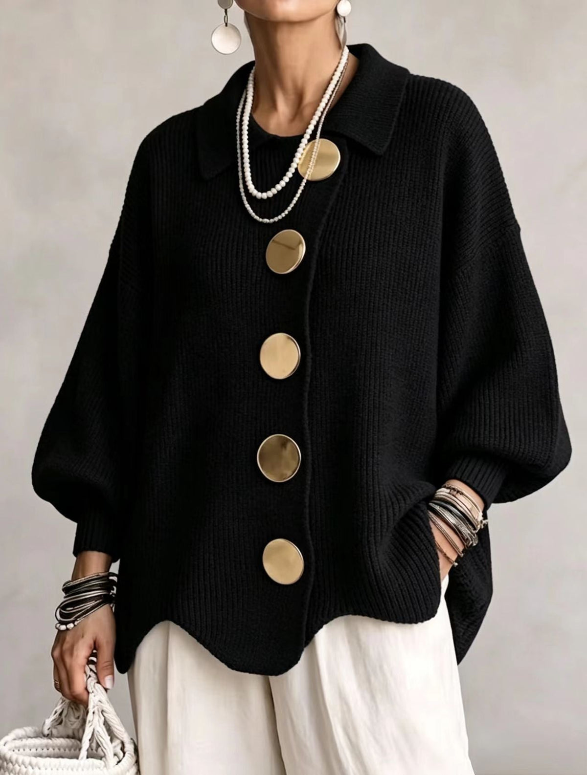 Isadora | Oversized vest met gouden knopen