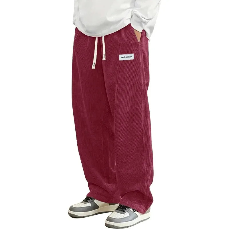 Daan | Wijde ribcord broek met elastische taille