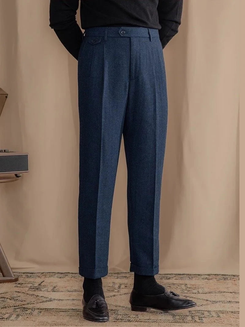 Olivier | Pantalon met bandplooi en visgraatmotief