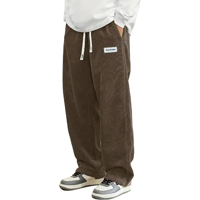Daan | Wijde ribcord broek met elastische taille