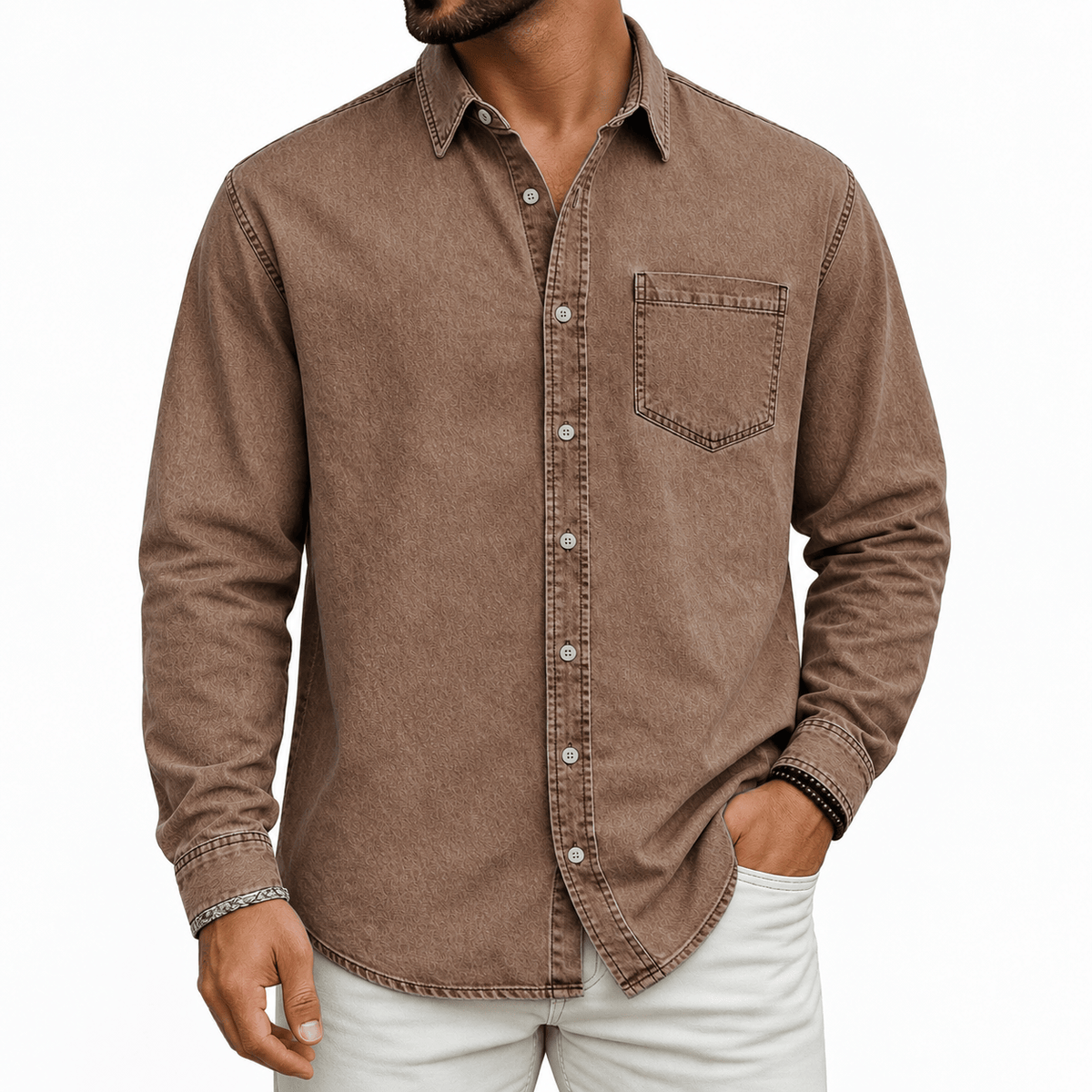 Wessel | Denimlook overhemd met borstzak