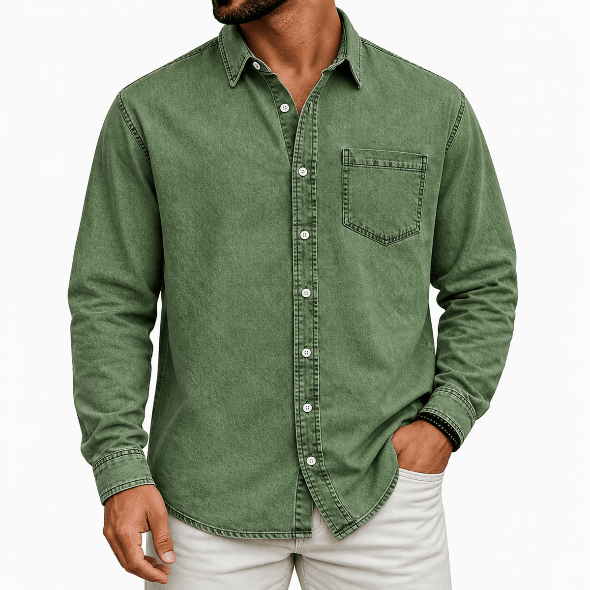 Wessel | Denimlook overhemd met borstzak