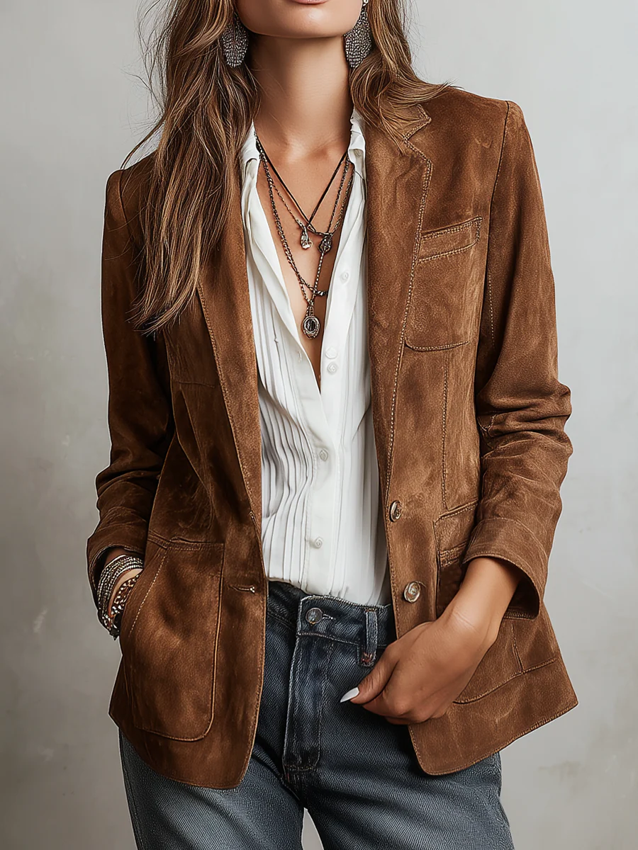 Marcelle | Bruine blazer in suèdelook
