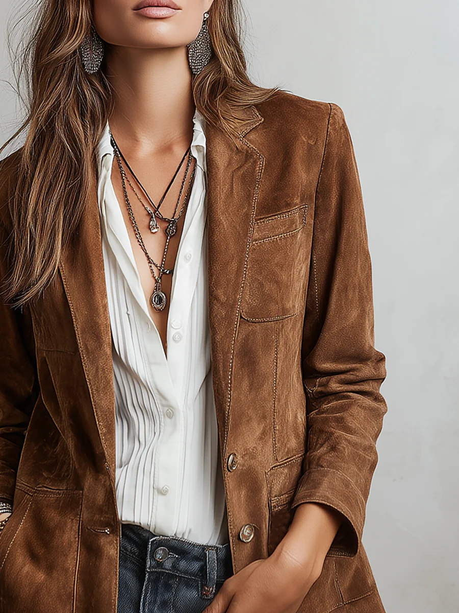 Marcelle | Bruine blazer in suèdelook