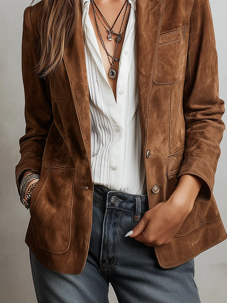 Marcelle | Bruine blazer in suèdelook