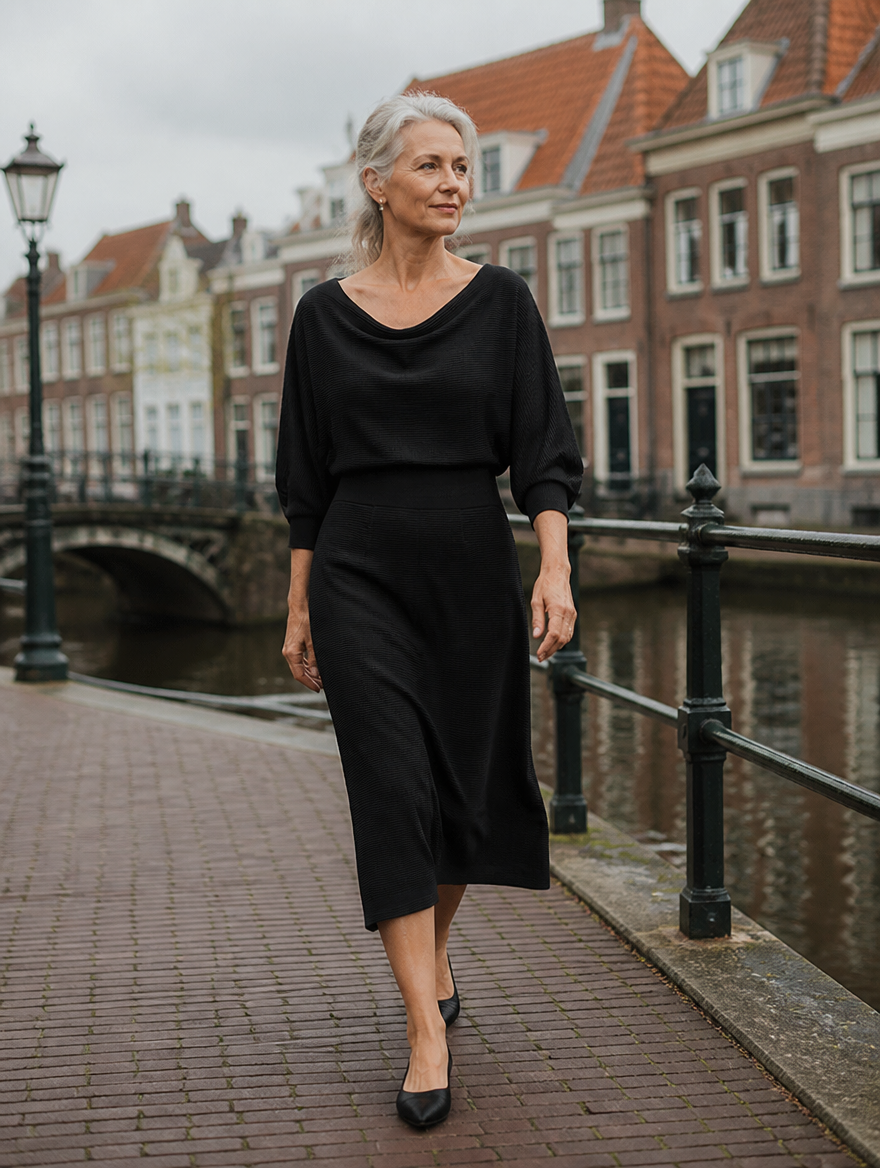 Lydia | Midi-jurk met vleermuismouw