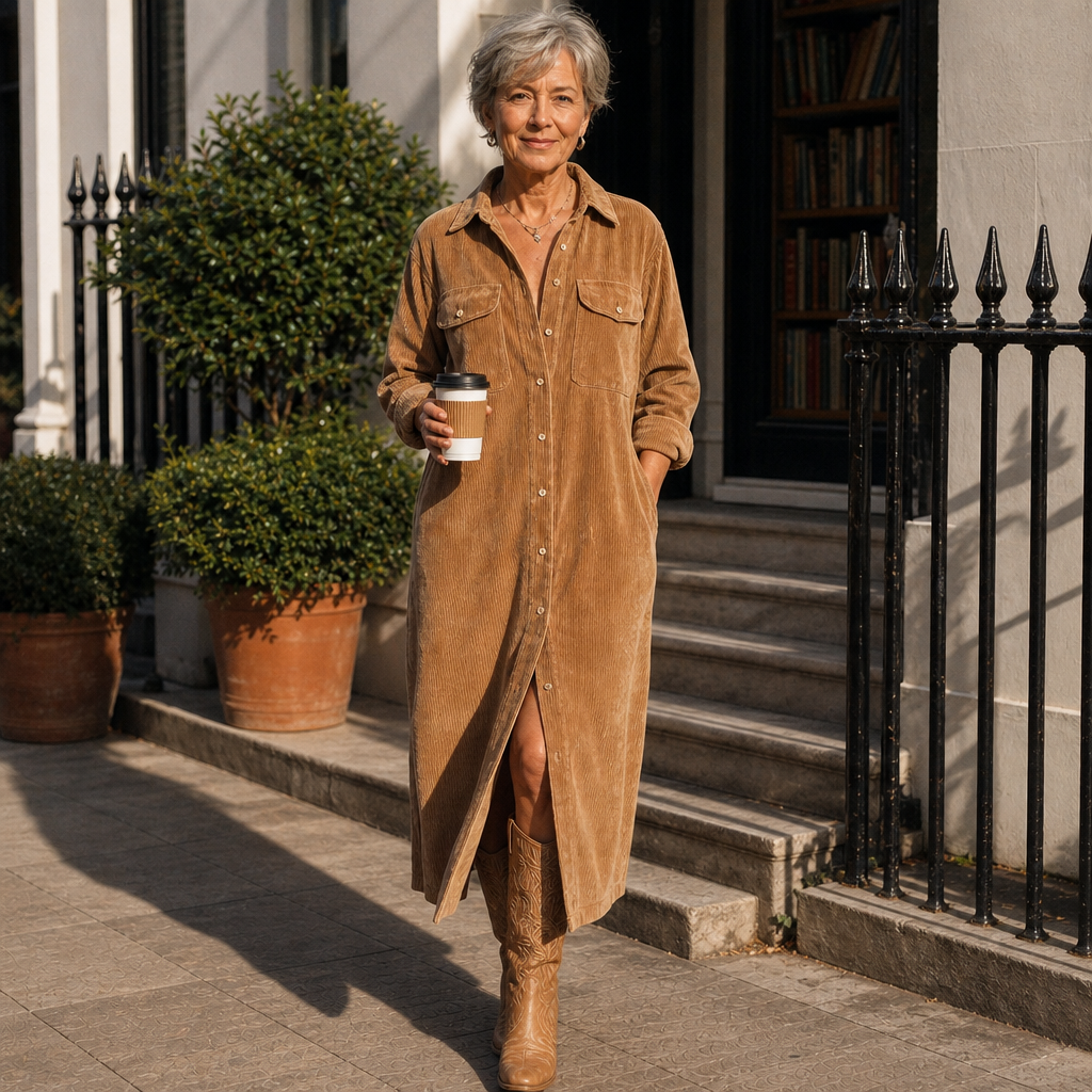 Marieke | Lange blousejurk van ribcord