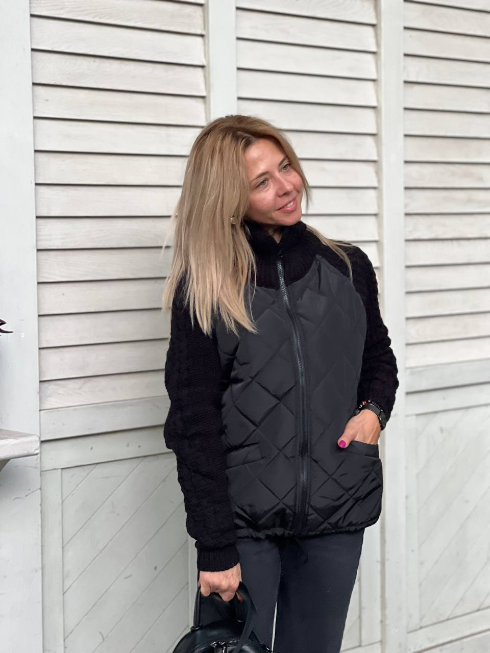 Emma™ | Dames patchwork gebreid vest/jas