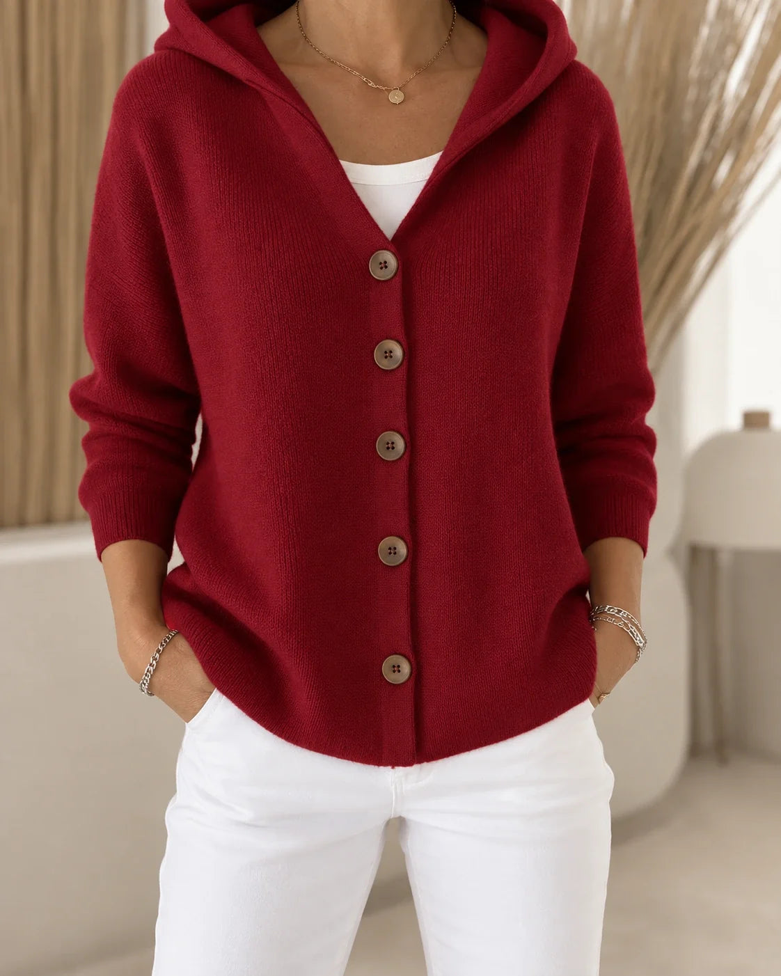 Teri | Licht vest met capuchon en knopen